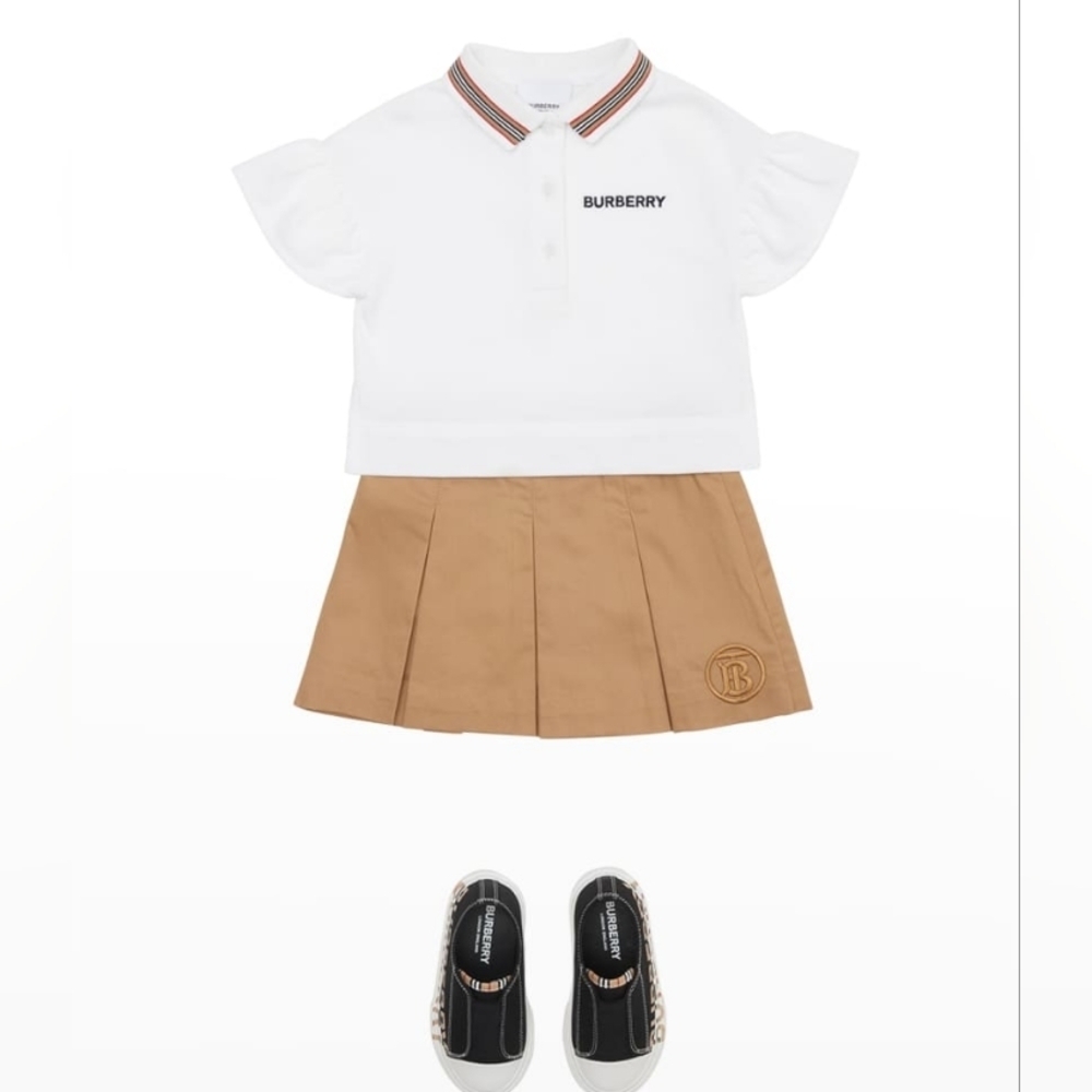 Burberry Girls Martina Puff Sleeve Icon Stripe Trim Top Shirt $190 - Picture 5 of 5